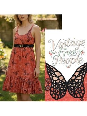 Vintage 90’s Y2K Free People Butterfly Dress Size 2